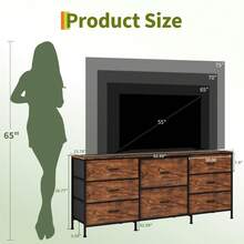 Mueble para TV con 8 Cajones de Tela y Tapete Superior de Madera | Organizador Ancho para Clóset con Estructura Metálica | Ideal para Dormitorio, Sala o Pasillo, Medidas: 160 x 68 x 35 cm - Marrón - Ver 2