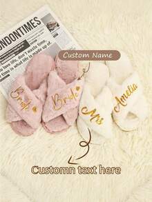 Custom Fluffy Slippers,Custom Bride Slippers,Fluffy Bridesmaid Slippers,Bride Slipper Personalized,Christmas Party Slippers,Fluffy Slippers,Bride To Be Gift, Bridesmaid Gift, Bachelorette Party, Fluffy Slippers - Multicolor - View 3