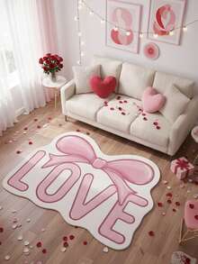 1 Peça Tapete com Padrão de Laço Rosa, Tecido de Lã Sintética Macio e Confortável, Leve, Fácil de Limpar, Lavável em Máquina, Tapete Decorativo Interno para Casa, Adequado para Sala de Estar, Sofá, Quarto, Penteadeira, Cadeira, Solário, Formato Assimétrico - Multicolorido - Visão 2