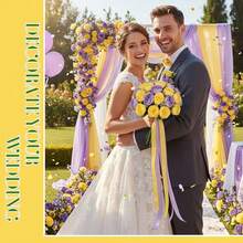 16 Bundles Artificial Peonies Flowers Fake Silk Peony Bouquet Faux Peonies Flowers Bulk For Decoration Vase Floral Arrangements Wedding Party Table (Purple,Yellow) - Purple - 查看 7