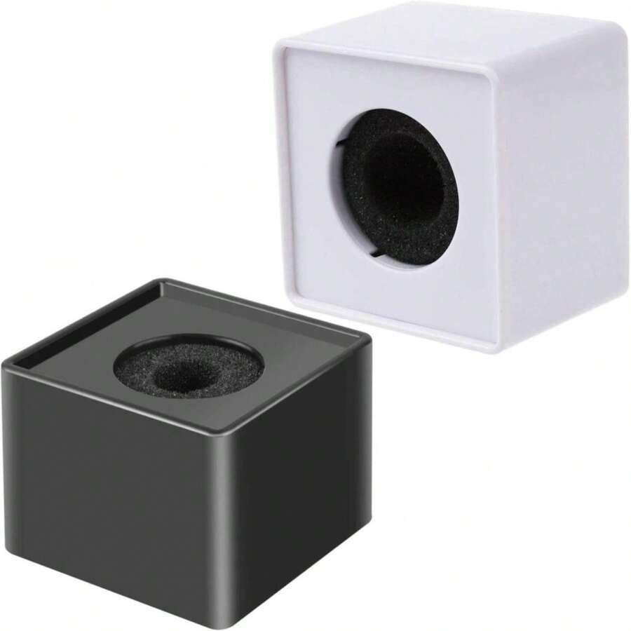 Onwon 2 Pieces Portable Square Cube Shaped Interview Mic Microphone Flag Station Logo Superior ABS Material, Black And White - ColorA - View 1