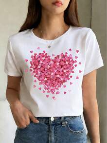 Feliz Día de San Valentín Nueva Llegada Camisetas Cortadas de Algodón Impresas - Blanco - Ver 6