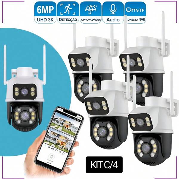 Kit Câmeras De Seguraça Residencial Comercial Wife Smart Ip Lente Dupla 360 4K Visao Noturna Sensor de Movimento Vigilancia 24H