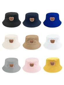 1pc Kids Cute Bear Pattern Breathable Bucket Hat, Adjustable Inner Band, Solid Color Fisherman Hat For Spring/Summer, Suitable For Casual, Outdoor, Travel, All Seasons - 1PC - View 2