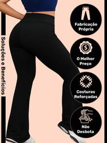 Women's Black Flare Leggings, Wide Leg, Thick Fabric, High Stretch, Durable, Perfect Fit, High Waist - 黑色 - 查看 2