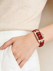 1件/套 复古风格超薄学生手表，小表盘，精致女士腕表，真皮石英表 - 彩色 - 查看 9