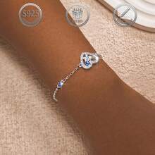 1pc Elegant & Delicate 925 Silver Butterfly & Heart Cubic Zirconia Inlaid Women Bracelet, Suitable For Daily, Party, Holiday, Date, Gift - Silver - View 6