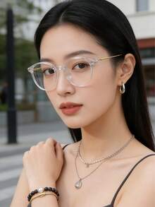 1pc Oval Shaped Fashion Computer Glasses, Unisex Eyewear For Daily Use, Computer, Gaming - Clear - View 4