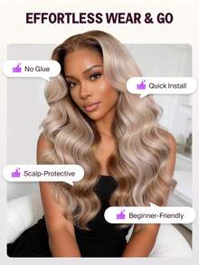 MEGALOOK Fashionable Ombre Long Curly Human Lace Wig - Multicolor - View 3