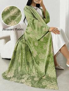 Áo Abaya Ả Rập dáng rộng, thanh lịch, tay loe, họa tiết hoa dành cho nữ - Nhiều màu - Xem 1