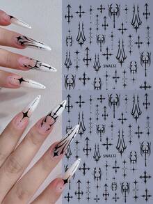 2 miếng dán móng tay hình thánh giá Gothic, hình thánh giá 3D tự dính màu đen, phụ kiện móng tay phong cách Y2K cho móng acrylic. - màu đen - Xem 4