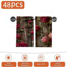 2/4/48pcs Vintage Style Faux Distressed Wood Rose Pattern Print Kitchen Towels - Super Soft, Highly Absorbent Polyester Dish Cloths & Hand Towels, Ideal For Holiday Decor, New Year Gifts, Kitchen Decor, Party Decorations - Multicolor - View 10