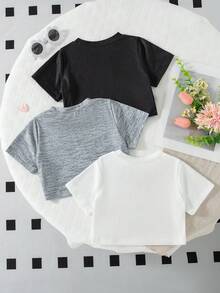 3件套 女童休闲外出时尚爱心蝴蝶结印花抽绳短袖T恤 - 彩色 - 查看 2