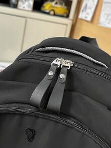 1pc Black Lightweight Nylon Multi-Compartment Backpack, Zipper Closure, Suitable For Students And Commuting, All Season - Black - View 8