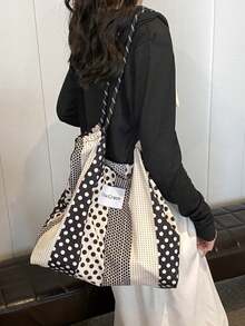 Summer Casual Versatile Travel Cute One-Shoulder Tote Bag - Black and White - View 1