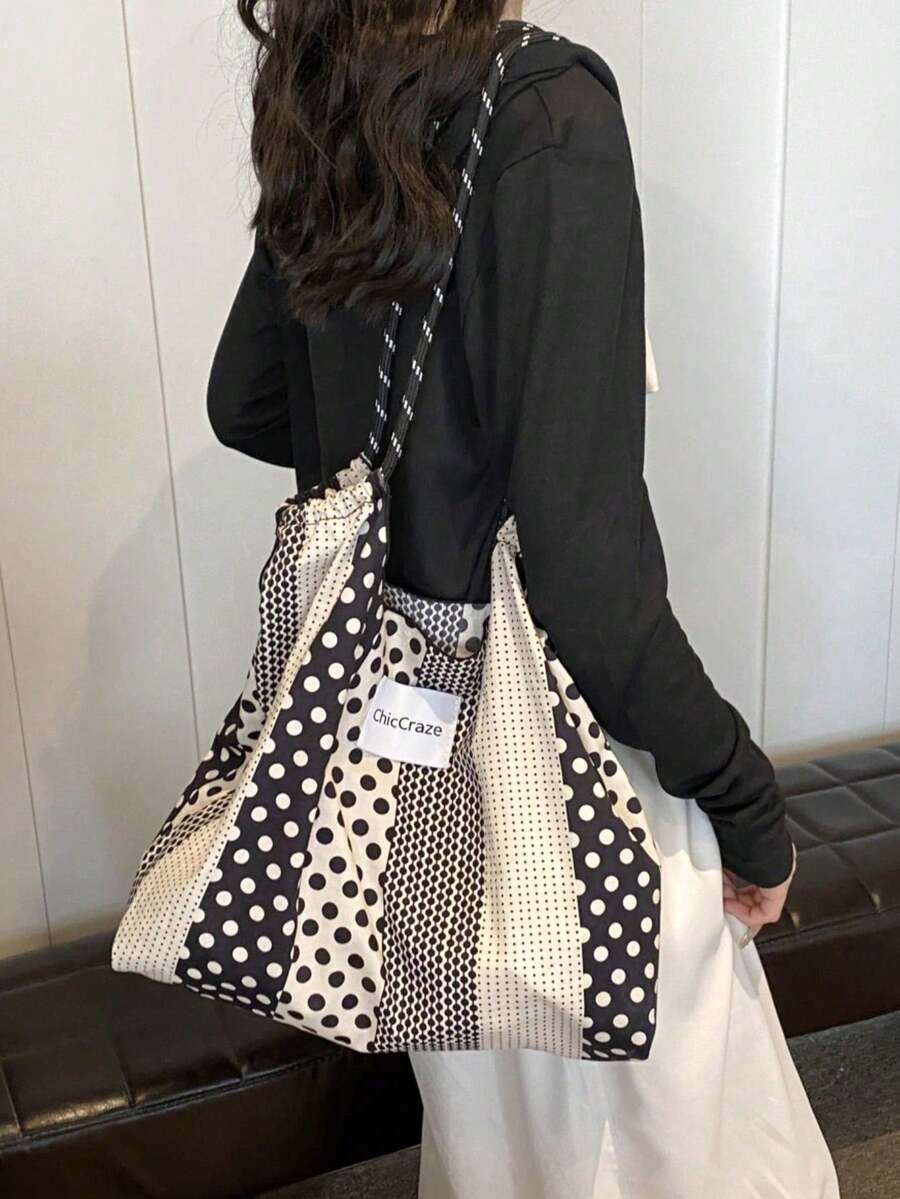 Summer Casual Versatile Travel Cute One-Shoulder Tote Bag - Black and White - View 1