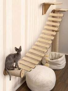 50cm/100cm Hanging Sisal Cat Climbing Ladder, Natural Pine Wood Sturdy Cat Wall Scratching Post For Play, Climb And Scratch, Max Load 12kg (26lb) - Apricot - View 7