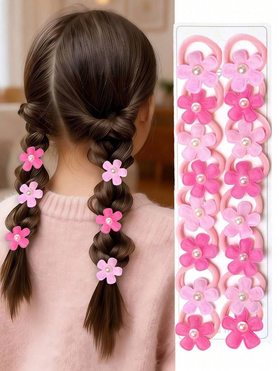 12个/套 手工花朵发圈，甜美珍珠小花发绳，以精致花朵为核心，点缀珍珠，清新可爱——适合女孩佩戴，色彩丰富，设计新颖，轻松点亮发型。无论是日常上学、参加派对还是拍照，都能让你瞬间成为焦点，尽情释放活力。 - 彩色 - 查看 1