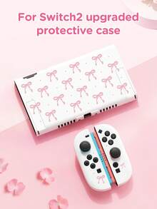 1个粉色蝴蝶结波点图案保护壳/透明闪光保护壳，兼容Switch 2/Switch NS/Switch OLED/Lite，Switch主机配件，全套包含收纳袋、卡槽底座，Switch玩家的最佳礼物 - 彩色 - 查看 6