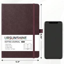 Dotted Journal/Notebook - Dot Grid Hard Cover Notebook, Premium Thick Paper With Fine Inner Pocket, Black Smooth Faux Leather, Pen Loop, 5.3'' X 8.26'' - Brown - 棕色圓點 - 查看 3