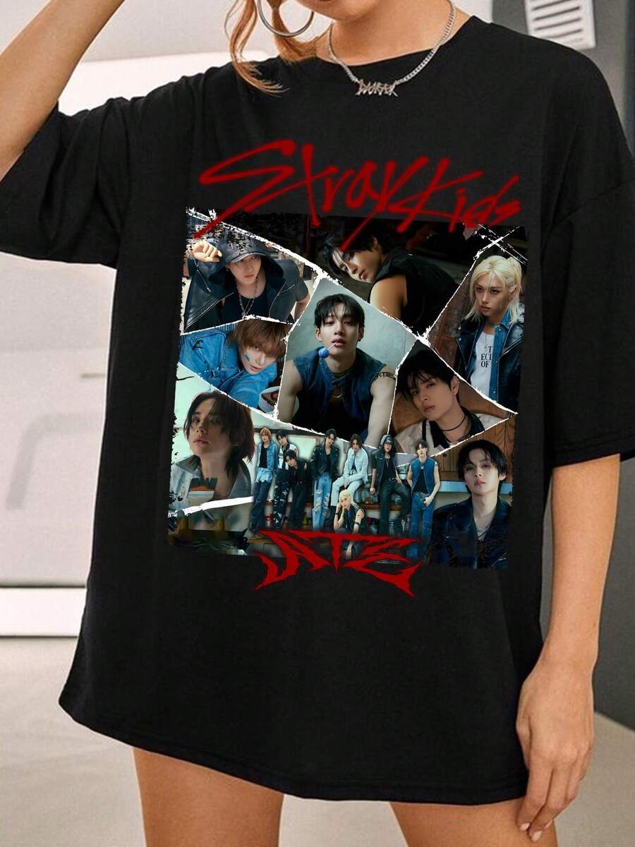 Retro StraySkidss ATE T-Shirt, StraySkidss DominATE World Tour US 2025 Shirt, Skzoo Shirt, StraySkidss Mixtape Dominate Shirt, Hop Album Shirt - màu đen - Xem 1