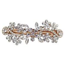 Gorgeous Clear Crystal Floral Hair Clip Barrette - Clear/Rose-gold - View 2