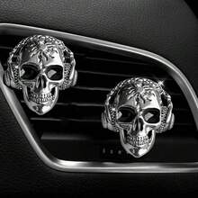 1入復古合金骷髏頭車用空氣清新劑夾,汽車空調出風口裝飾,車內裝飾品 - 銀色 - 查看 19