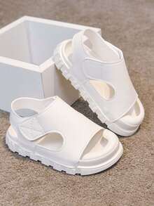 1双男女通用新款简约设计闭趾平底可爱凉鞋，软底防滑儿童沙滩鞋，适合夏季穿着 - 米色 - 查看 2