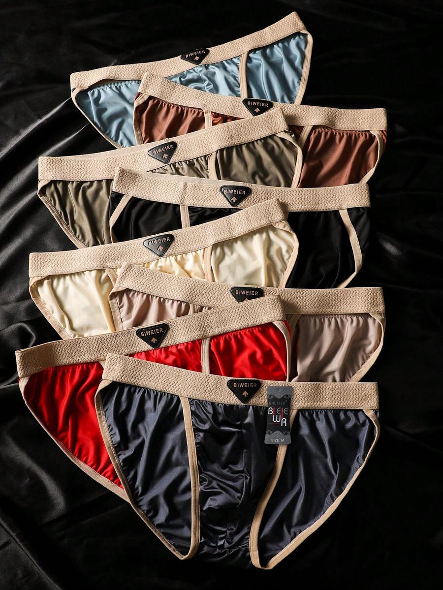 8PCS  Satin    Stretch  Quick-Drying    Mid Rise    Men's Briefs - 彩色 - 查看 1