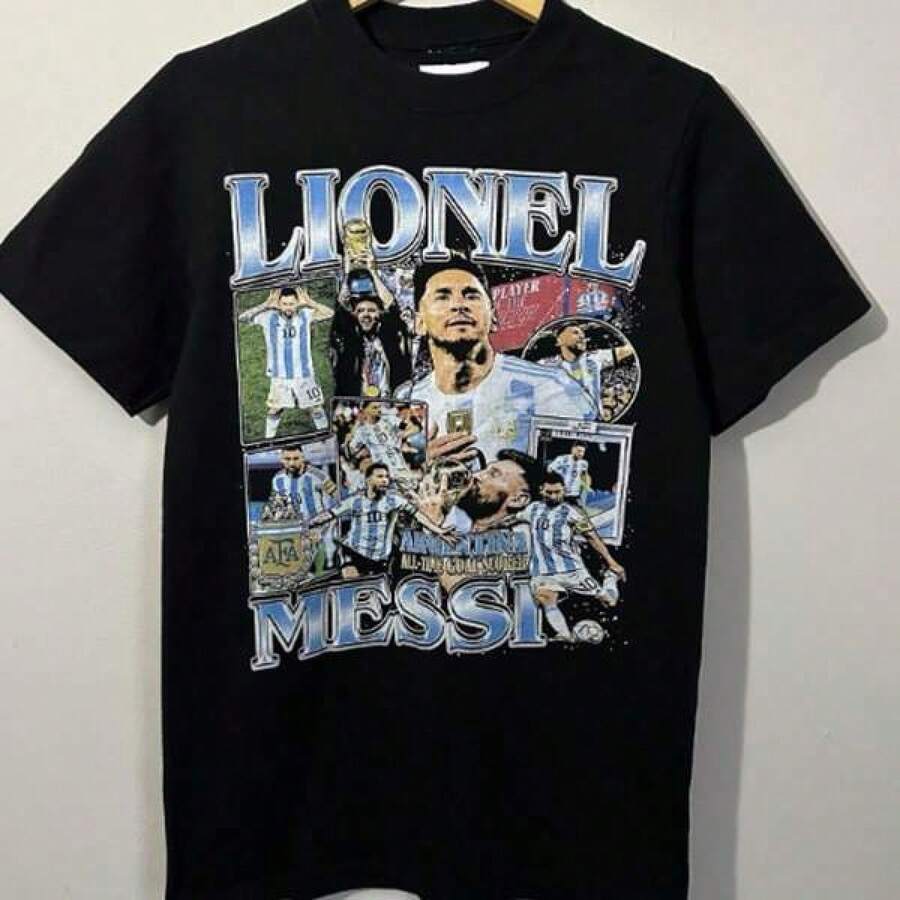 Lionels Messis Argentina All Time Goal Scorer T Shirt Size Small Oversized Black - 黑色 - 查看 1