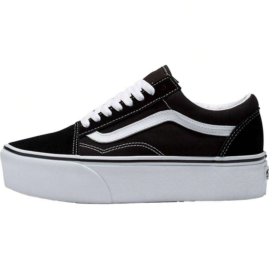 Vans Women's Old Skool Stackform Shoes - 絨面革/帆布 黑色/純白色 - 查看 1
