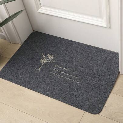 1 件装长方形深灰色刺绣门垫，简约风格玄关垫，橡胶防滑地垫，适用于浴室、玄关、厨房、客厅、卧室装饰