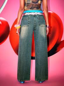 Women's Fashion Casual Pocketed Loose Straight Leg Jeans - Nostalgia - View 4