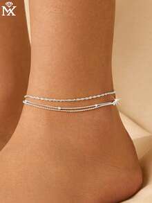 SYMFNY 1条925银三层扭纹珍珠链脚链，适合女士日常及夏季度假佩戴 - 銀色 - 查看 1