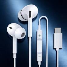 有线入耳式耳机，采用Type-C接口，高解析度音频质量，高清麦克风，沉浸式低音，通用耳塞，带音量控制。兼容 16 Pro Max/15 Pro/17 Air、iPad、vivo、OPPO、OnePlus等智能手机。 - 白色 - 查看 1