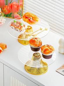 1 件亚克力甜点托盘，欧式食物拼盘，适合家庭聚会、奶酪糕点展示、带盖派对婚礼生日熟食拼盘、食物盛菜盘 - 高腳盤金色底座黑色板 - 查看 11