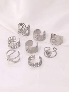 2个不锈钢几何宽环可调节开口环，适用于DIY戒指，带跳环底座，戒指包边篮式珠宝配件 - 戒指底座 - 查看 5