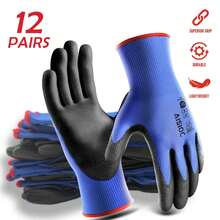 24PCS/12PCS PU Garden Work Gloves , Coated Nylon Gloves For Men And Women, Anti-Slip Grip, Durable, Lightweight, Ideal For Construction, Warehouse, Gardening, Repair, Anti-Slip Durable Protective Gloves For Construction, Industrial, Garden Yard And General Tasks, Garden Decorations Outside, Home Decor Items, Tools, Camping, Gardening Unisex Gloves Blue - Màu xanh lam - Xem 3