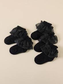 5双装女童春夏黑色舞蹈袜，可爱精致亲肤柔软蕾丝边袜，经典简约轻便透气网眼袜，适合日常搭配裙子、参加派对、度假、舞蹈练习等场合。 - 黑色 - 查看 3