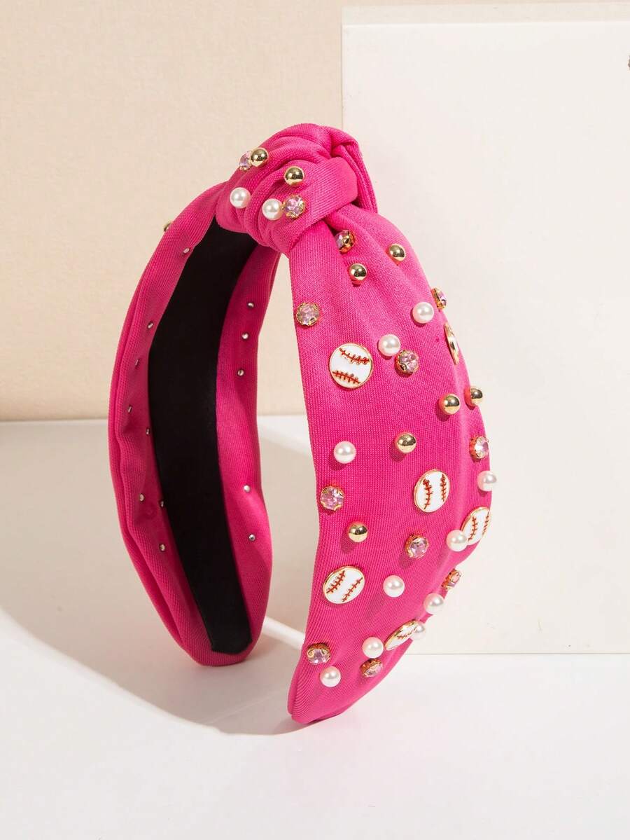 1pc Fashionable Casual Sports Style Headband, Wide Brim Baseball Decor Hair Accessory, Rose Red