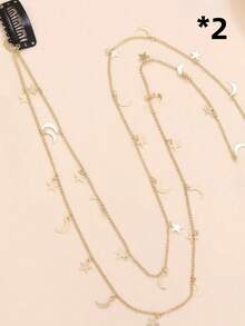 2pcs Golden Star Moon Braided Hair Chain Hairpin For Messy Braid Bohemian Hip-Hop Y2K Style - Multicolor - View 11