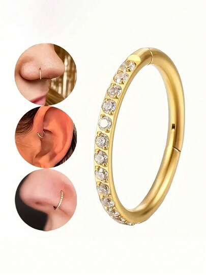 VJS 1pc G23 Titanium Cubic Zirconia 16G Nose Hoop Piercing Spiral Daith Cartilage Earring For Women