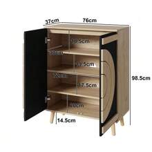 Moderner Schuhschrank Mit Runden, Geometrischen Türen, Mehrstufigem Stauraum, Stabilen Holzbeinen. - Khaki - View 4