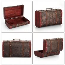 ELLDOO Vintage Wooden Storage Chest, Portable Decorative Luggage Suitcase With Grape Pattern, Pirate Treasure Keepsakes Box For Gifts, Decor And Travel - 葡萄圖案 - 查看 9