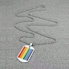 时尚不锈钢彩虹旗狗牌吊坠项链（LGBTQ骄傲，男女通用，配饰） - 銀色 - 查看 2