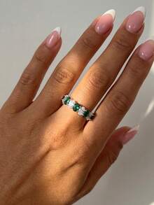 Stylever 1pc 925 Sterling Silver Minimalist Geometric Sparkling Cubic Zirconia Ring, Basic Single Ring, Delicate Jewelry, Suitable As Birthday, Party, Wedding Gift For Women - Style 1 - View 2