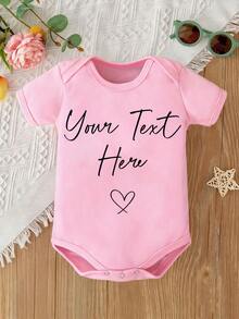 Baby  Handwritten Text Heart Outline White Short Sleeves Rounded Neckline Baby Themed Setup Display - 粉色 - 查看 1