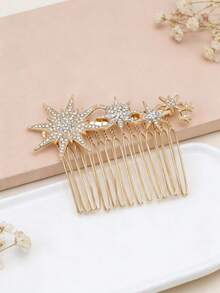 1pc/2pcs Shiny Zinc Alloy Six-Pointed Star Side Hair Comb, Party Supplies, Wedding Accessories, Suitable For Women, Haircomb, Headpiece - Multicolor - View 2