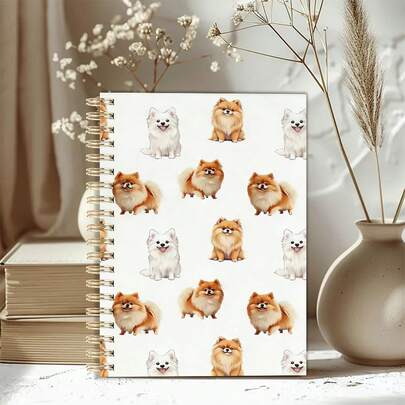 DANPERJI 1 Cute Pomeranian Spiral Notebook | Brown And White Pomeranian Puppy Pattern With Pomeranian Breed Illustration, Gifts For Dog Lovers, School, Office Diary Plan Book