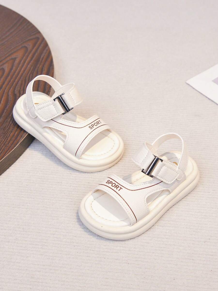 1 Pair 2026 Spring/Summer Beige Cute Toddler Magic Tape All-Match Casual Fashion Versatile Boys/Girls/Infants Soft Bottom Flat Sandals - Beige - View 1